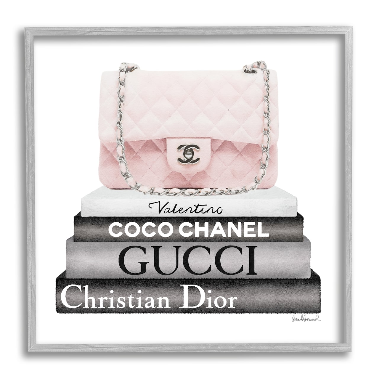 Stupell Industries Pink Quilted Purse on Modern Chic Bookstack Framed Wall Art